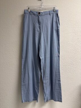 NWT Womans Linen Blend Light Blue Chambray High Waist Straight-Leg Pants 10